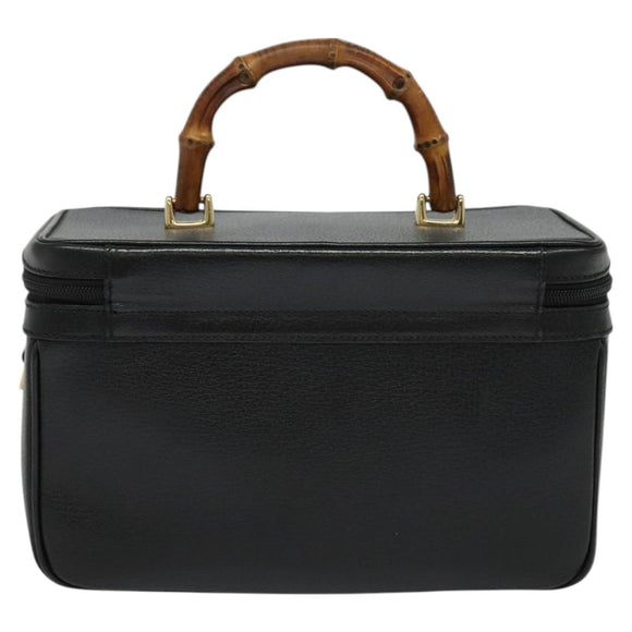 GUCCI Bamboo Hand Bag Leather 2way Black Gold 013 2122 2491 Auth 125704