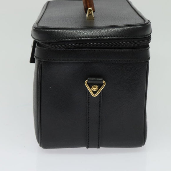 GUCCI Bamboo Hand Bag Leather 2way Black Gold 013 2122 2491 Auth 125704