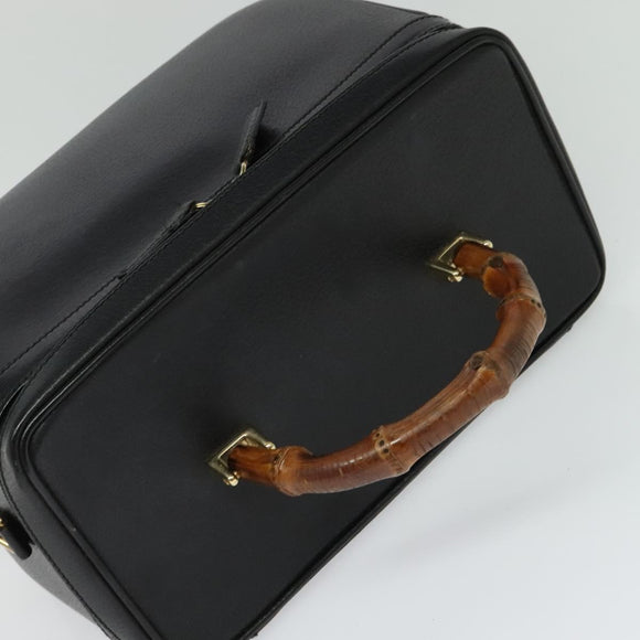 GUCCI Bamboo Hand Bag Leather 2way Black Gold 013 2122 2491 Auth 125704