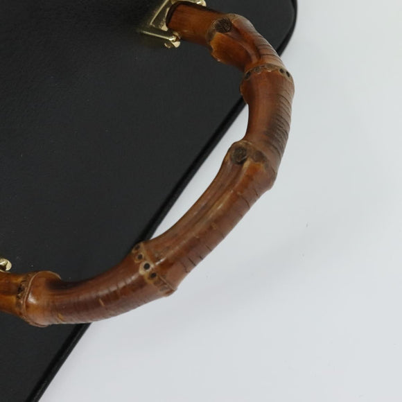 GUCCI Bamboo Hand Bag Leather 2way Black Gold 013 2122 2491 Auth 125704