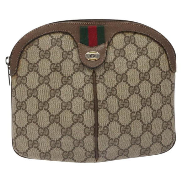 GUCCI GG Supreme Web Sherry Line Bag PVC Beige Gold 904 02 047 Auth 125707
