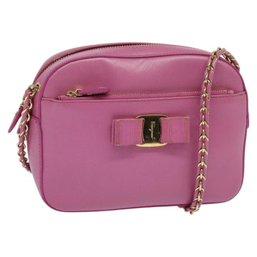 Salvatore Ferragamo Chain Shoulder Bag Safiano Leather Pink Gold Auth 125710