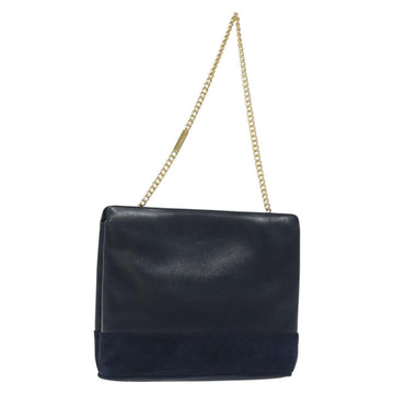 Salvatore Ferragamo Chain Shoulder Bag Leather Navy Gold Auth 125711
