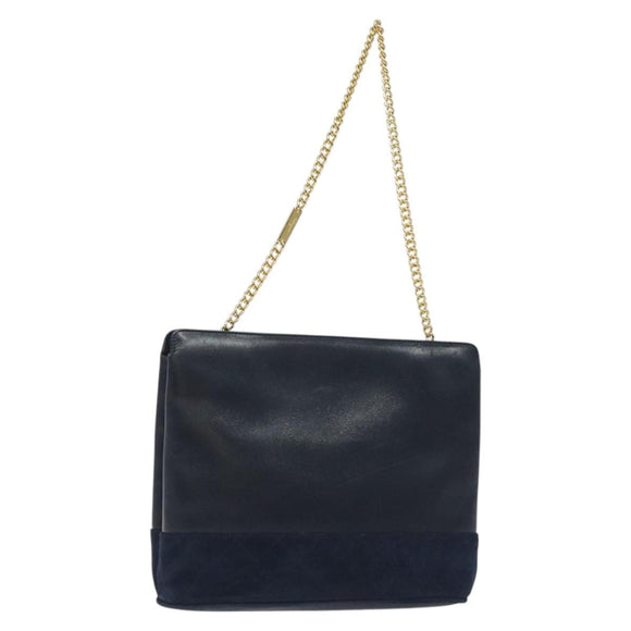 Salvatore Ferragamo Chain Shoulder Bag Leather Navy Gold Auth 125711