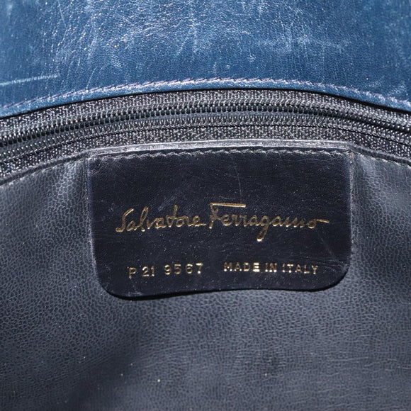 Salvatore Ferragamo Chain Shoulder Bag Leather Navy Gold Auth 125711