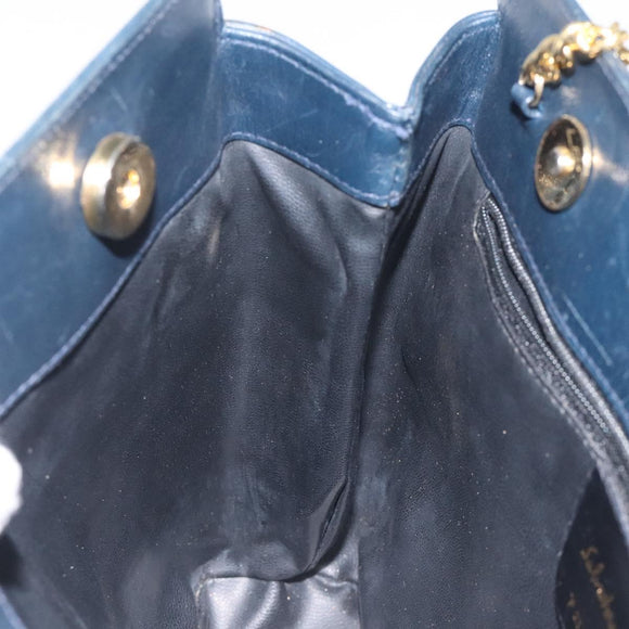 Salvatore Ferragamo Chain Shoulder Bag Leather Navy Gold Auth 125711