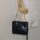 Salvatore Ferragamo Chain Shoulder Bag Leather Navy Gold Auth 125711-19