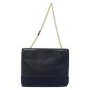 Salvatore Ferragamo Chain Shoulder Bag Leather Navy Gold Auth 125711-13