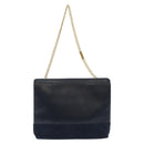 Salvatore Ferragamo Chain Shoulder Bag Leather Navy Gold Auth 125711-2