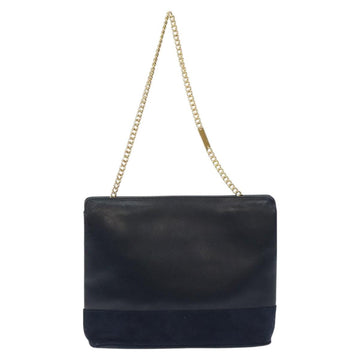 Salvatore Ferragamo Chain Shoulder Bag Leather Navy Gold Auth 125711 - 0