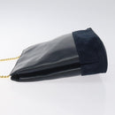 Salvatore Ferragamo Chain Shoulder Bag Leather Navy Gold Auth 125711-4