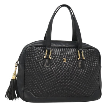BALLY Hand Bag Leather Black Gold Auth 125714