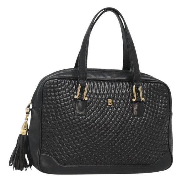 BALLY Hand Bag Leather Black Gold Auth 125714