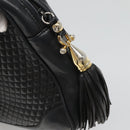 BALLY Hand Bag Leather Black Gold Auth 125714-10