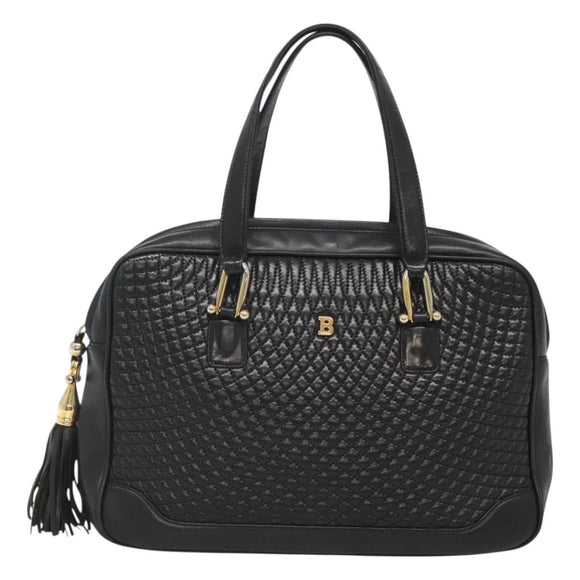 BALLY Hand Bag Leather Black Gold Auth 125714