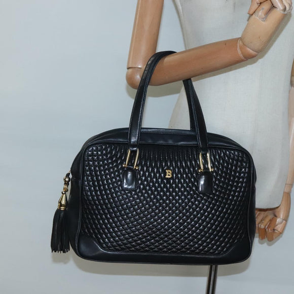 BALLY Hand Bag Leather Black Gold Auth 125714