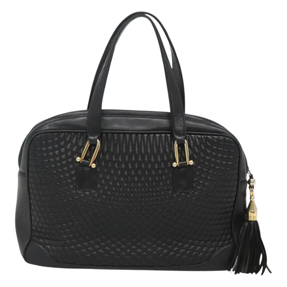 BALLY Hand Bag Leather Black Gold Auth 125714