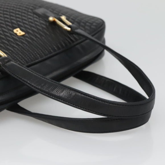 BALLY Hand Bag Leather Black Gold Auth 125714