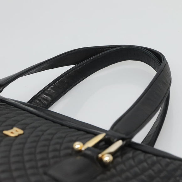 BALLY Hand Bag Leather Black Gold Auth 125714