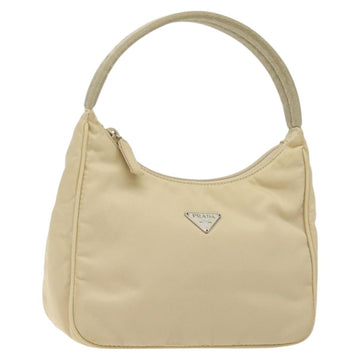 PRADA Hand Bag Nylon Beige Silver Auth 125727