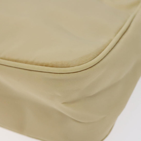 PRADA Hand Bag Nylon Beige Silver Auth 125727