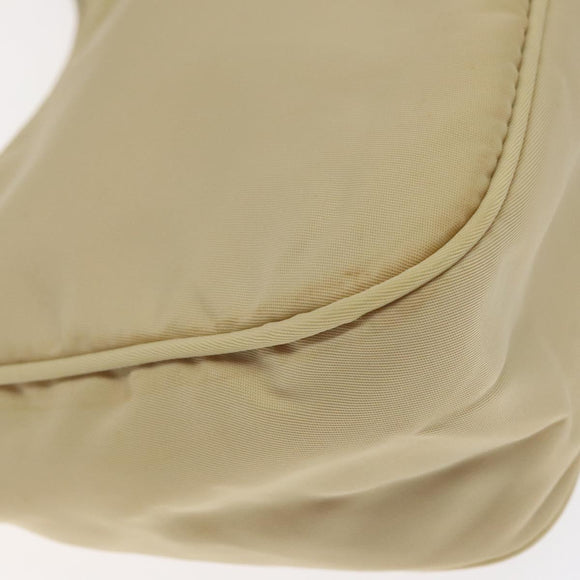 PRADA Hand Bag Nylon Beige Silver Auth 125727