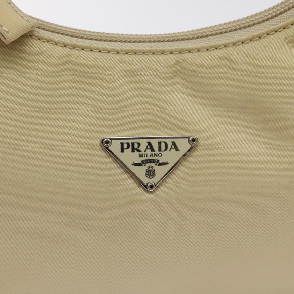 PRADA Hand Bag Nylon Beige Silver Auth 125727