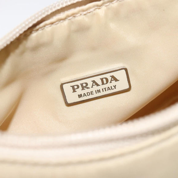 PRADA Hand Bag Nylon Beige Silver Auth 125727