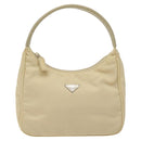 PRADA Hand Bag Nylon Beige Silver Auth 125727-2