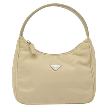 PRADA Hand Bag Nylon Beige Silver Auth 125727 - 0