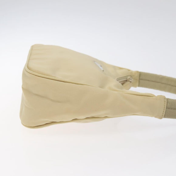PRADA Hand Bag Nylon Beige Silver Auth 125727