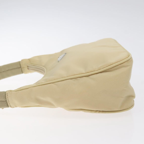 PRADA Hand Bag Nylon Beige Silver Auth 125727