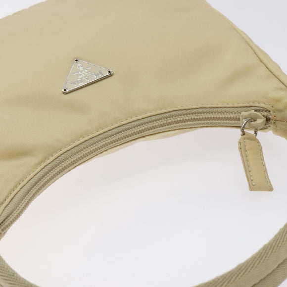 PRADA Hand Bag Nylon Beige Silver Auth 125727