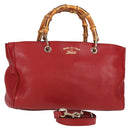 GUCCI Bamboo Hand Bag Leather 2way Red Gold 323660 Auth 125733-1