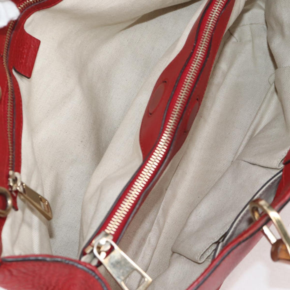 GUCCI Bamboo Hand Bag Leather 2way Red Gold 323660 Auth 125733