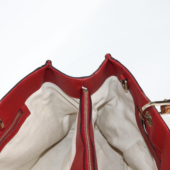 GUCCI Bamboo Hand Bag Leather 2way Red Gold 323660 Auth 125733