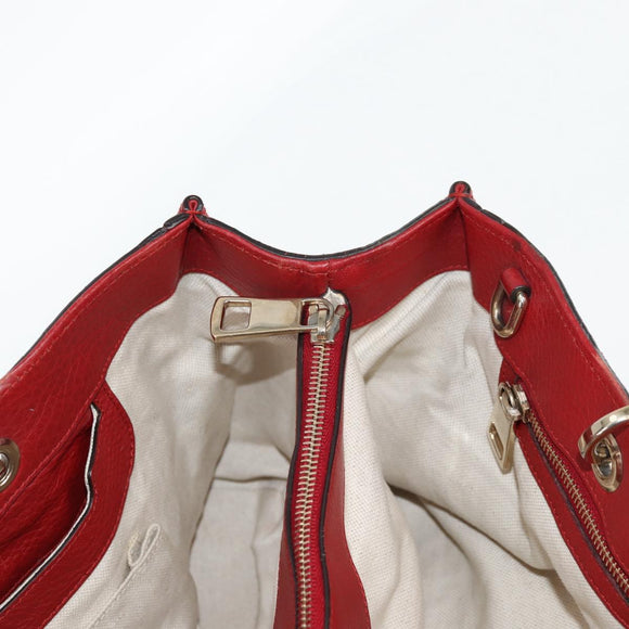 GUCCI Bamboo Hand Bag Leather 2way Red Gold 323660 Auth 125733