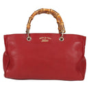 GUCCI Bamboo Hand Bag Leather 2way Red Gold 323660 Auth 125733-13