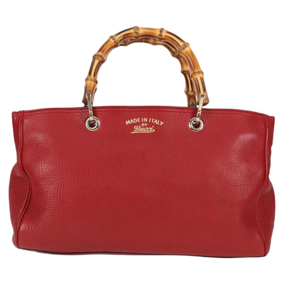 GUCCI Bamboo Hand Bag Leather 2way Red Gold 323660 Auth 125733