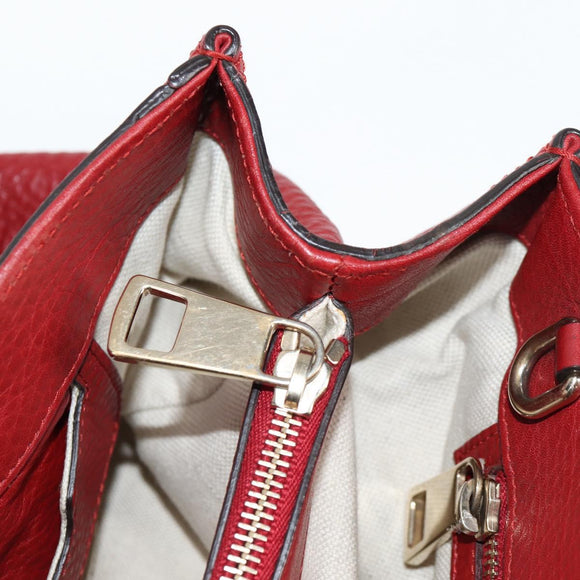 GUCCI Bamboo Hand Bag Leather 2way Red Gold 323660 Auth 125733