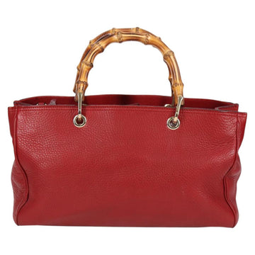 GUCCI Bamboo Hand Bag Leather 2way Red Gold 323660 Auth 125733 - 0