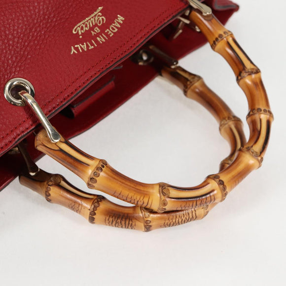 GUCCI Bamboo Hand Bag Leather 2way Red Gold 323660 Auth 125733