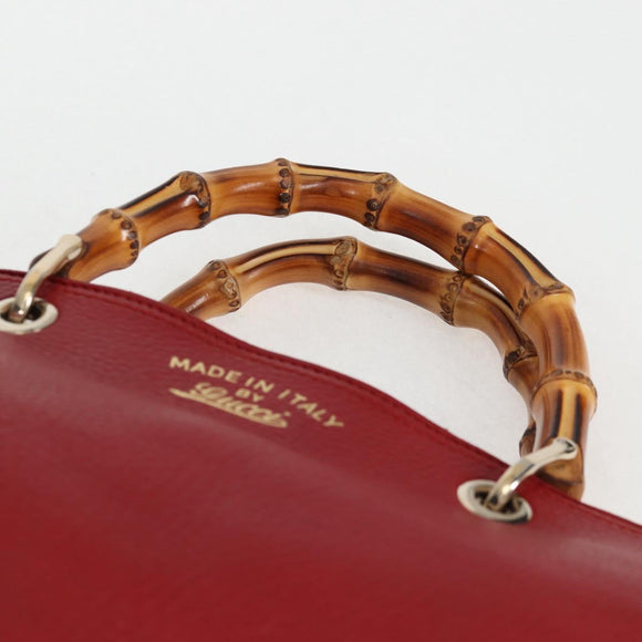 GUCCI Bamboo Hand Bag Leather 2way Red Gold 323660 Auth 125733