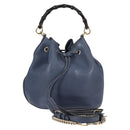 GUCCI Bamboo Hand Bag Leather 2way Blue Gold 387613 Auth 125734-1