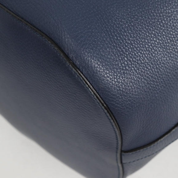 GUCCI Bamboo Hand Bag Leather 2way Blue Gold 387613 Auth 125734