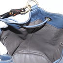 GUCCI Bamboo Hand Bag Leather 2way Blue Gold 387613 Auth 125734-20