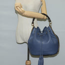 GUCCI Bamboo Hand Bag Leather 2way Blue Gold 387613 Auth 125734-24