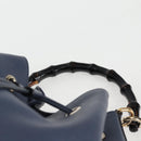 GUCCI Bamboo Hand Bag Leather 2way Blue Gold 387613 Auth 125734-8