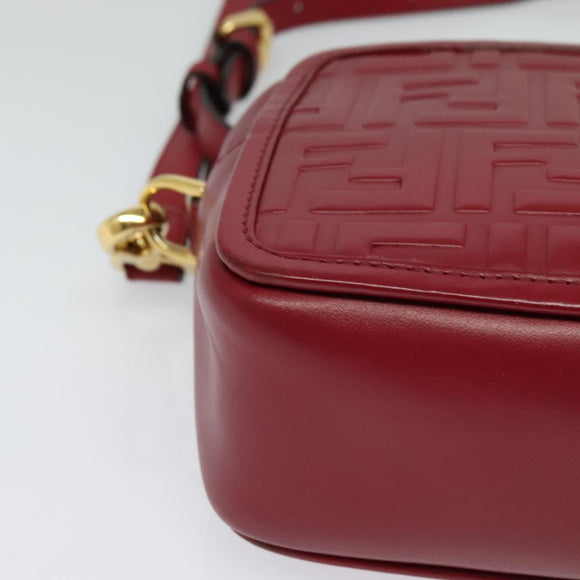 FENDI Zucca Shoulder Bag Leather Red Gold Auth 125736