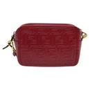 FENDI Zucca Shoulder Bag Leather Red Gold Auth 125736-2
